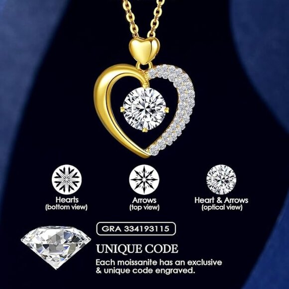 Beam & Bask Moissanite Heart Pendant Necklace 2ct 18K Gold NWT - Picture 3 of 8